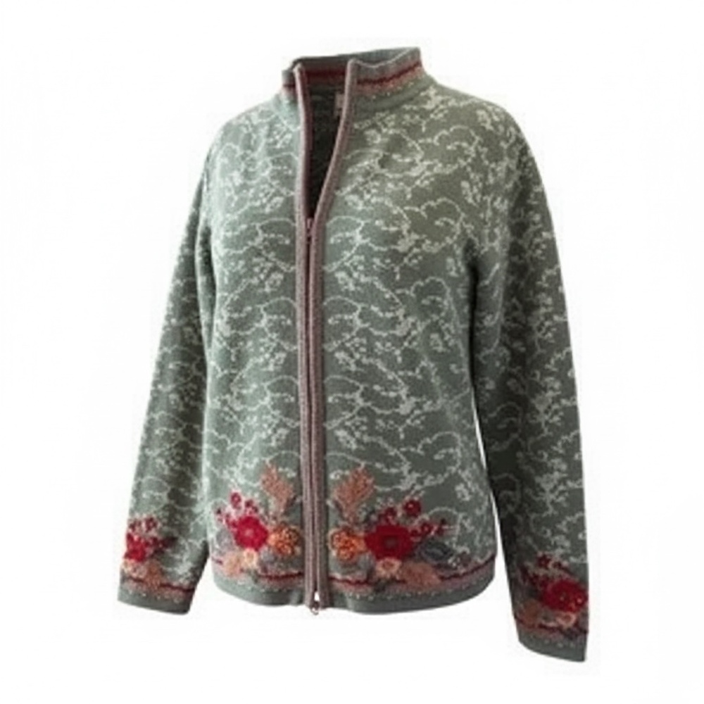 Vintage Pendleton Wool Embroidered Sage Green Women's Sweater‎ Jacket, Small